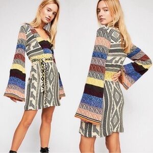 Free People Patchwork Boho Sweater Dress - Size Small